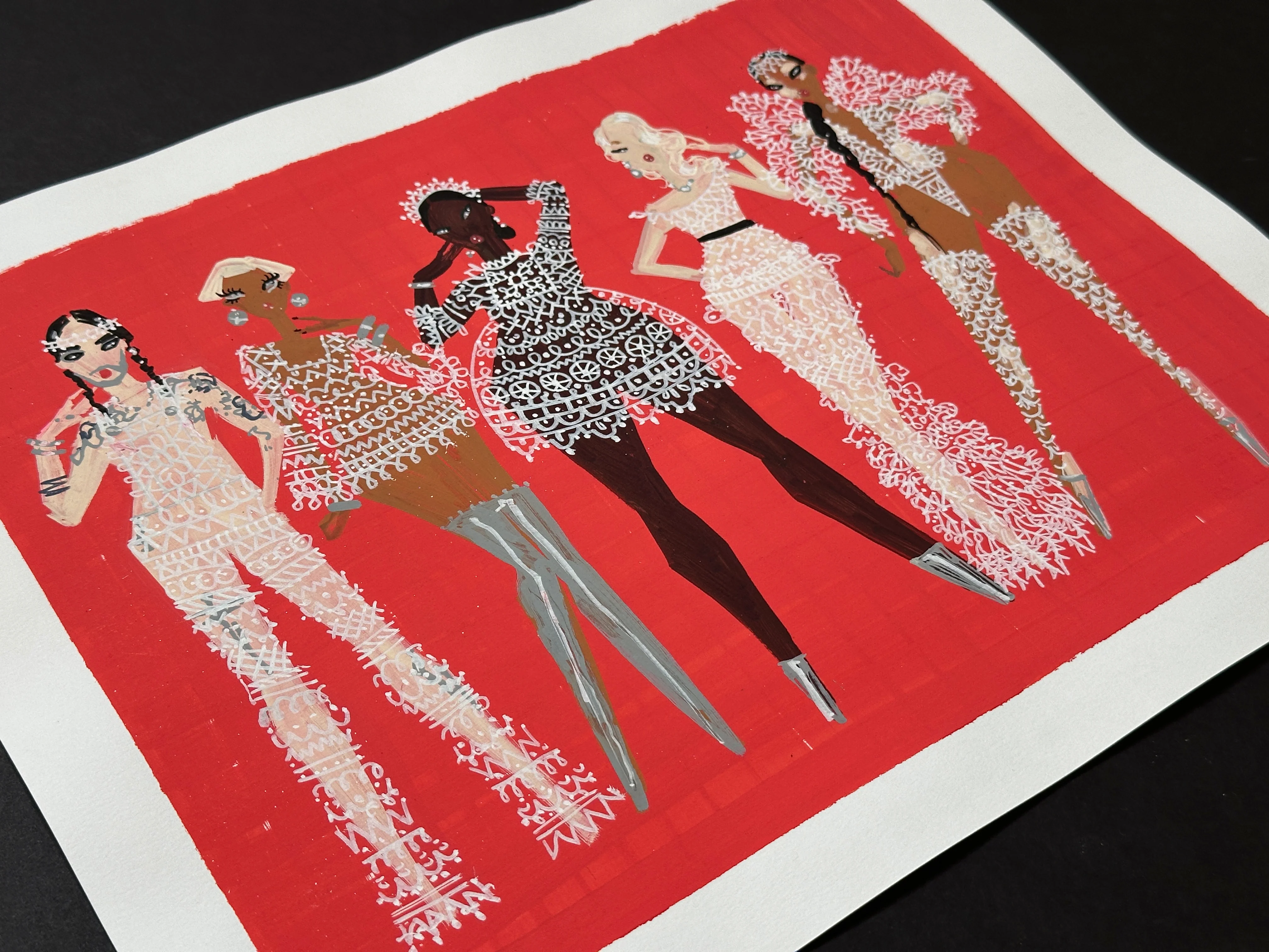 "Lace on Red" Original Illustration - Image 2